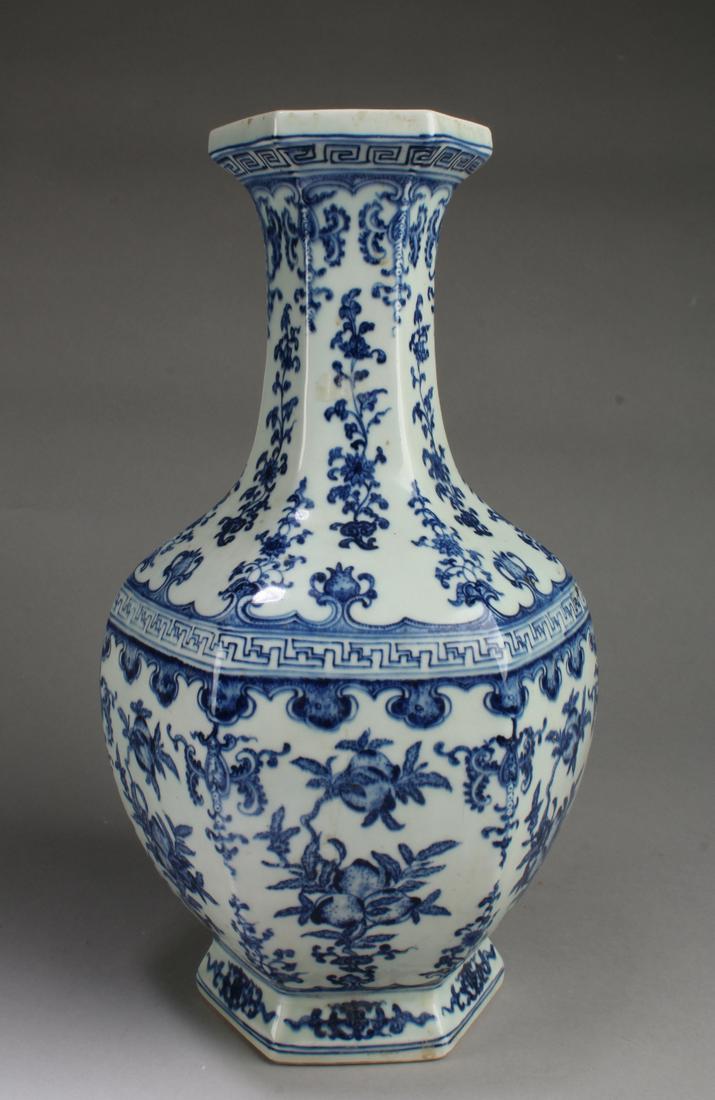 Chinese Blue & White Hexagonal Shaped Porcelain Va (1 of 4)