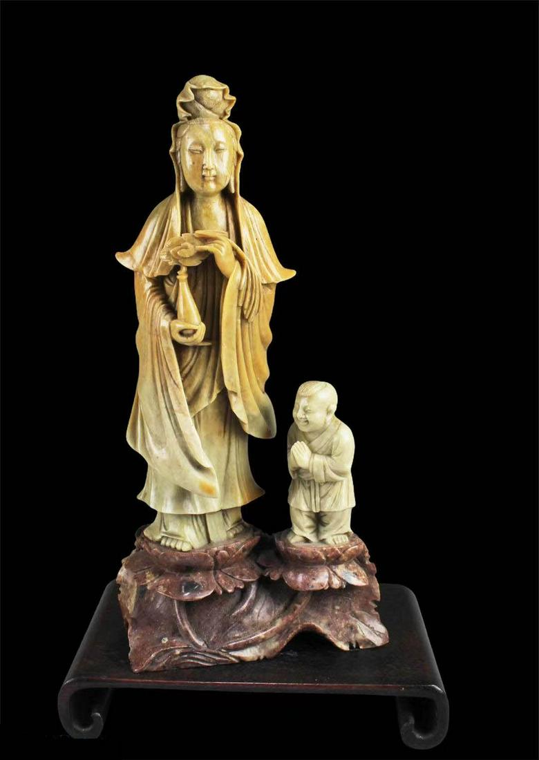 Chinese Soapstone Guanyin Statue (1 of 4)
