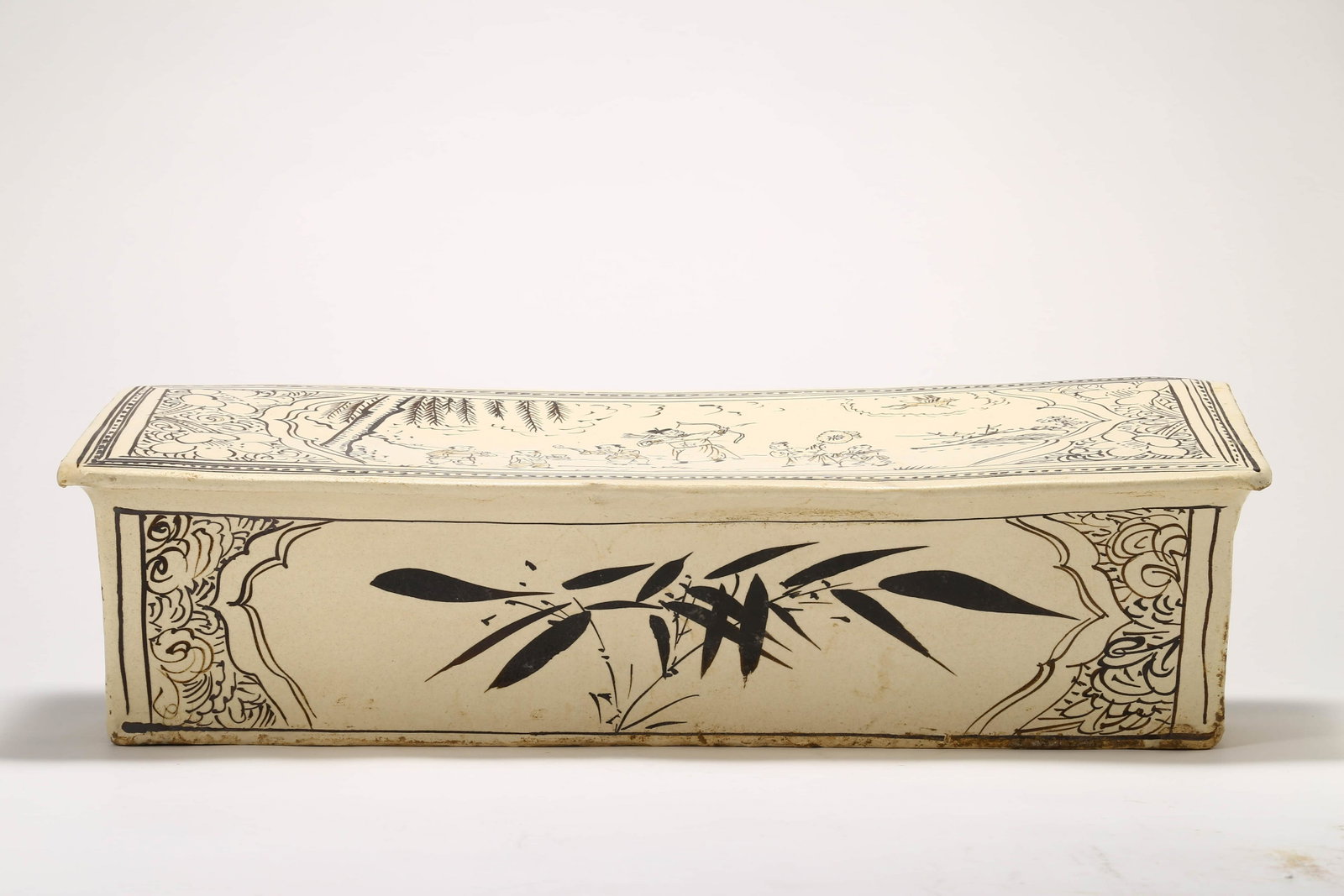 Cizhou Kiln Figure Porcelain Pillow: Cizhou Kiln Figure Porcelain Pillow. Length:46cm,Width:17.5cm,Height:13cm,
