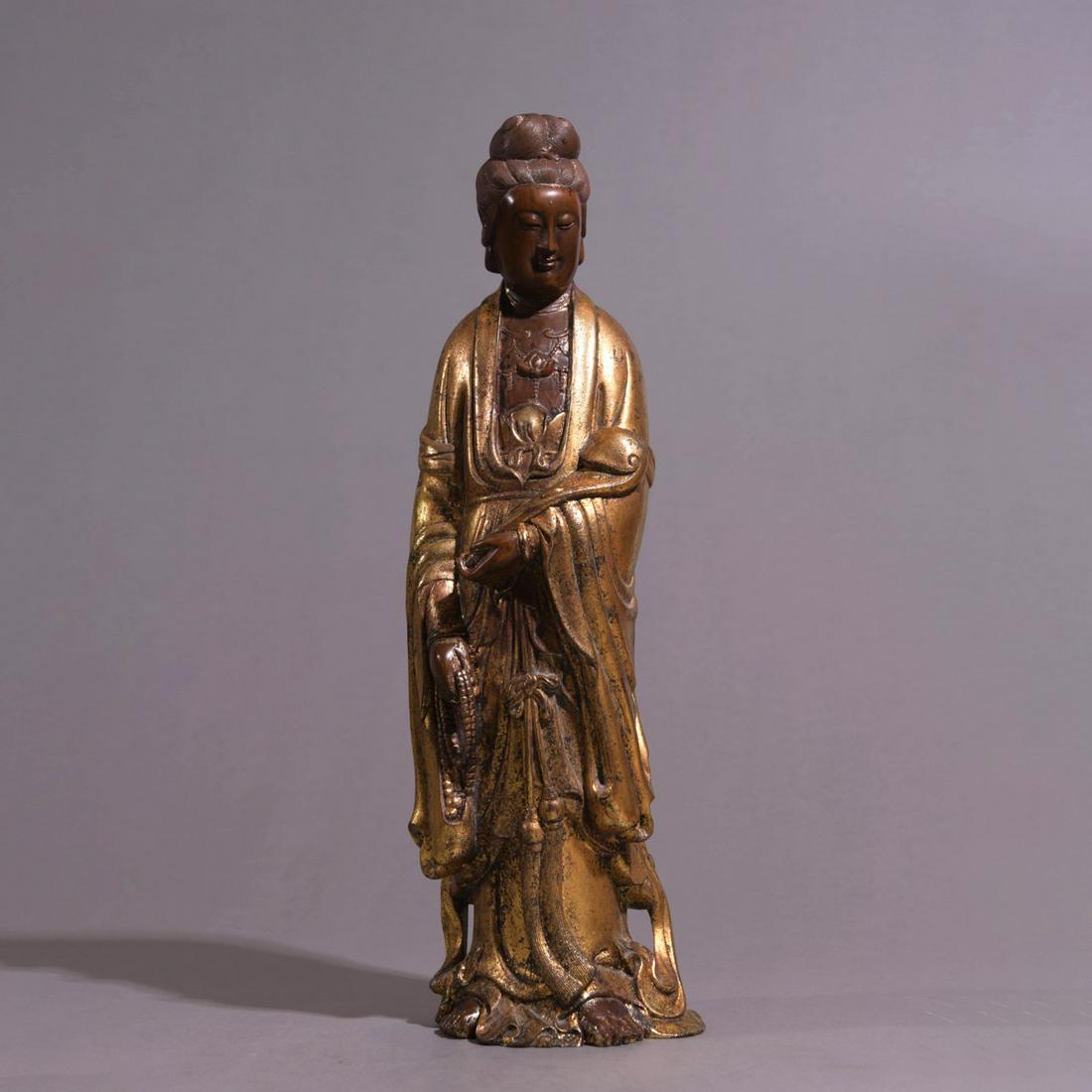 Gold Painted Boxwood Figure of Guanyin (1 of 8)