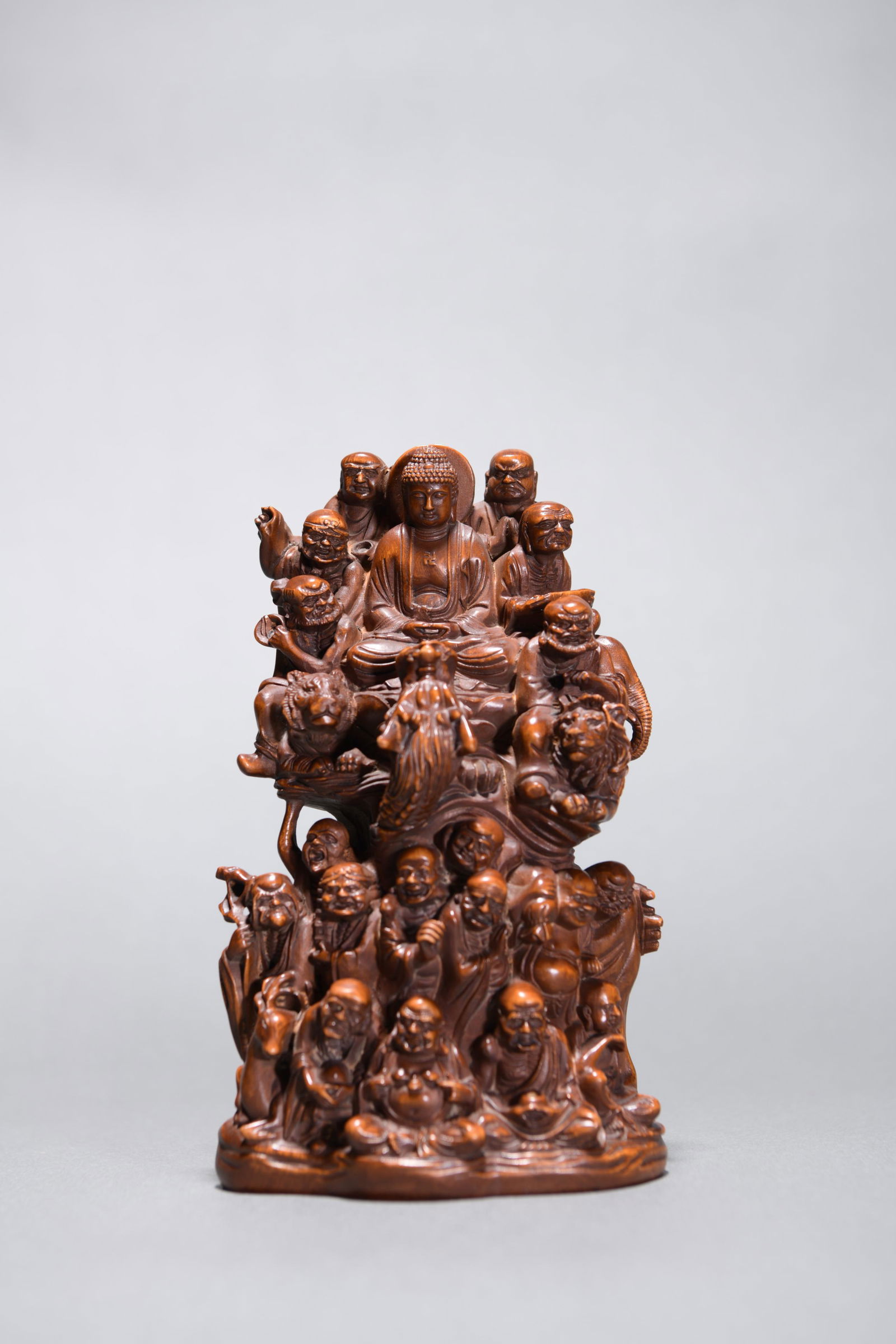 Qing Dynasty: A Carved Boxwood Eighteen Arhats Ornament (1 of 6)