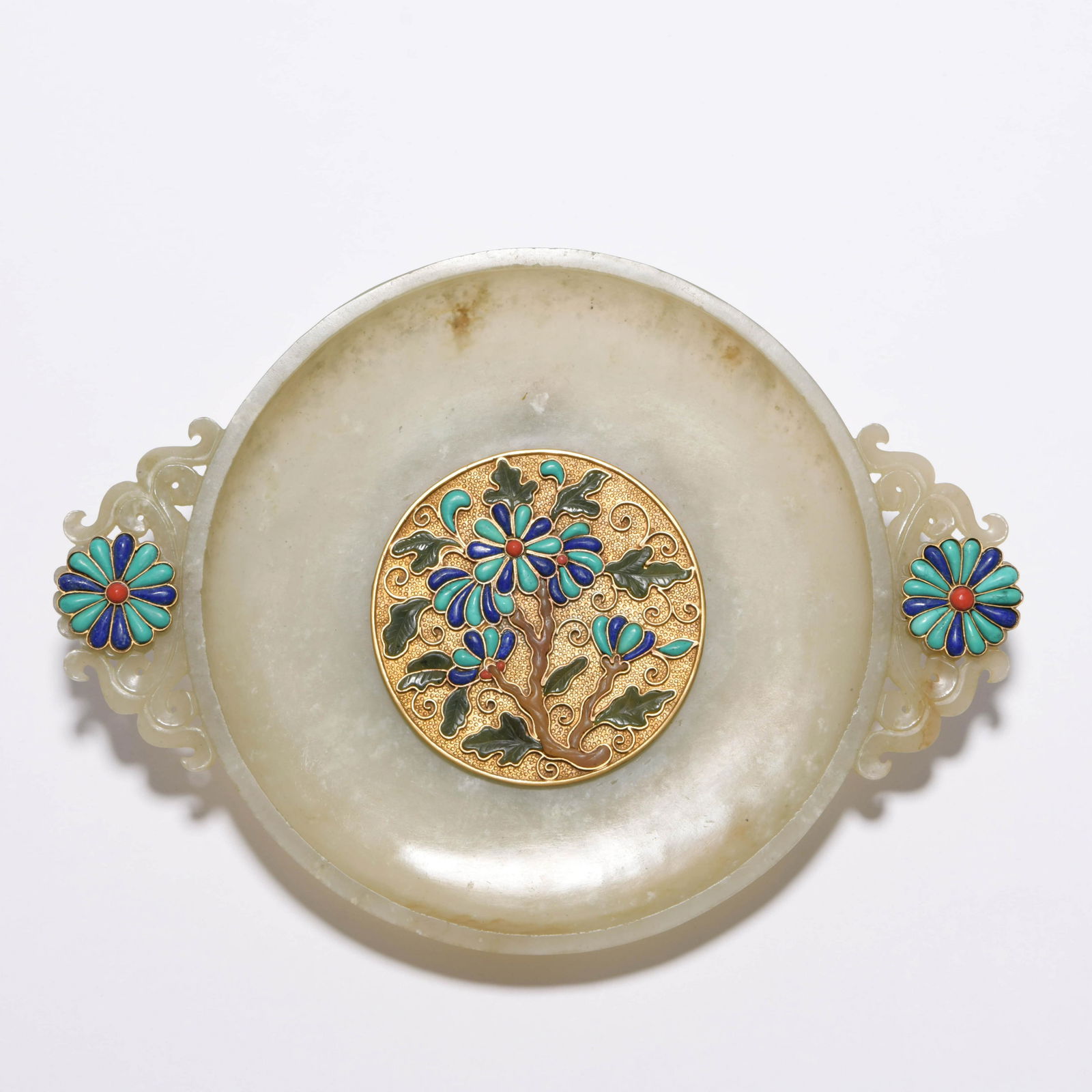 Inlaid White Jade Flower Washer (1 of 5)