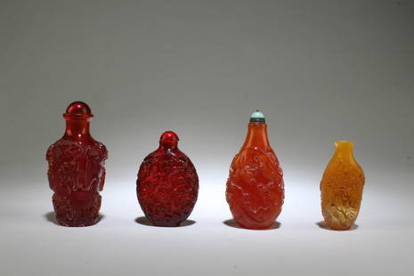 A Group of Four Snuff Bottles: A Group of Four Snuff Bottles. Height: 3.5" (Tallest)