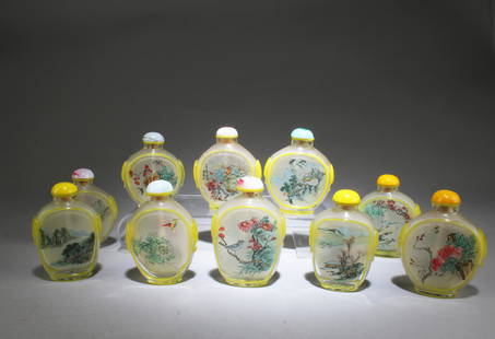 A Dozen of Peking Glass Snuff Bottle: A Dozen of Peking Glass Snuff Bottles. Height" 3.5"