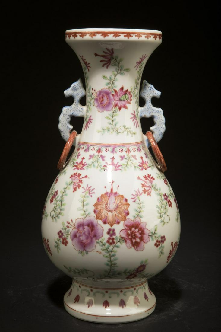 Chinese Porcelain Vase: Chinese Porcelain Vase with Twin handles. Height: 10.25" Provenance: From Pasadena Antique Centre