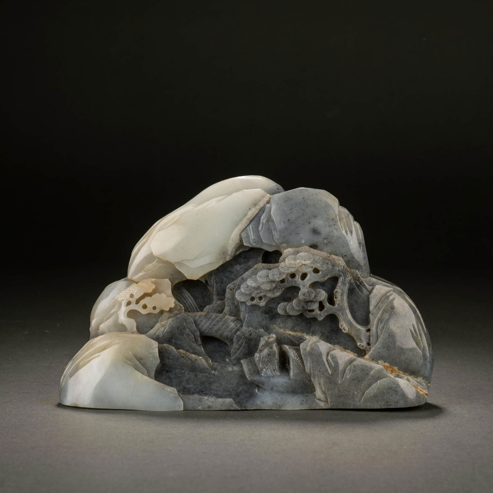 Carved Grey and White Jade Inscribed Boulder (1 of 11)