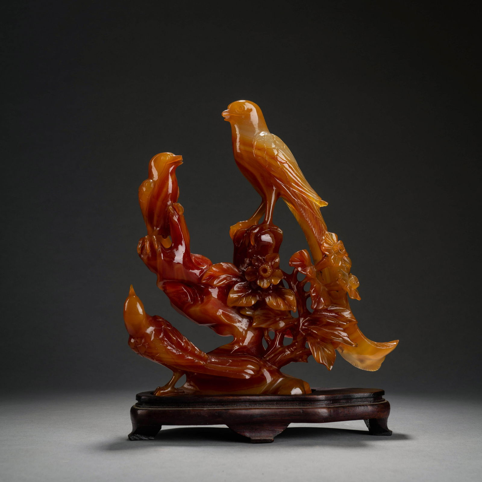 Carved Agate Prunus and Magpie Ornament (1 of 9)