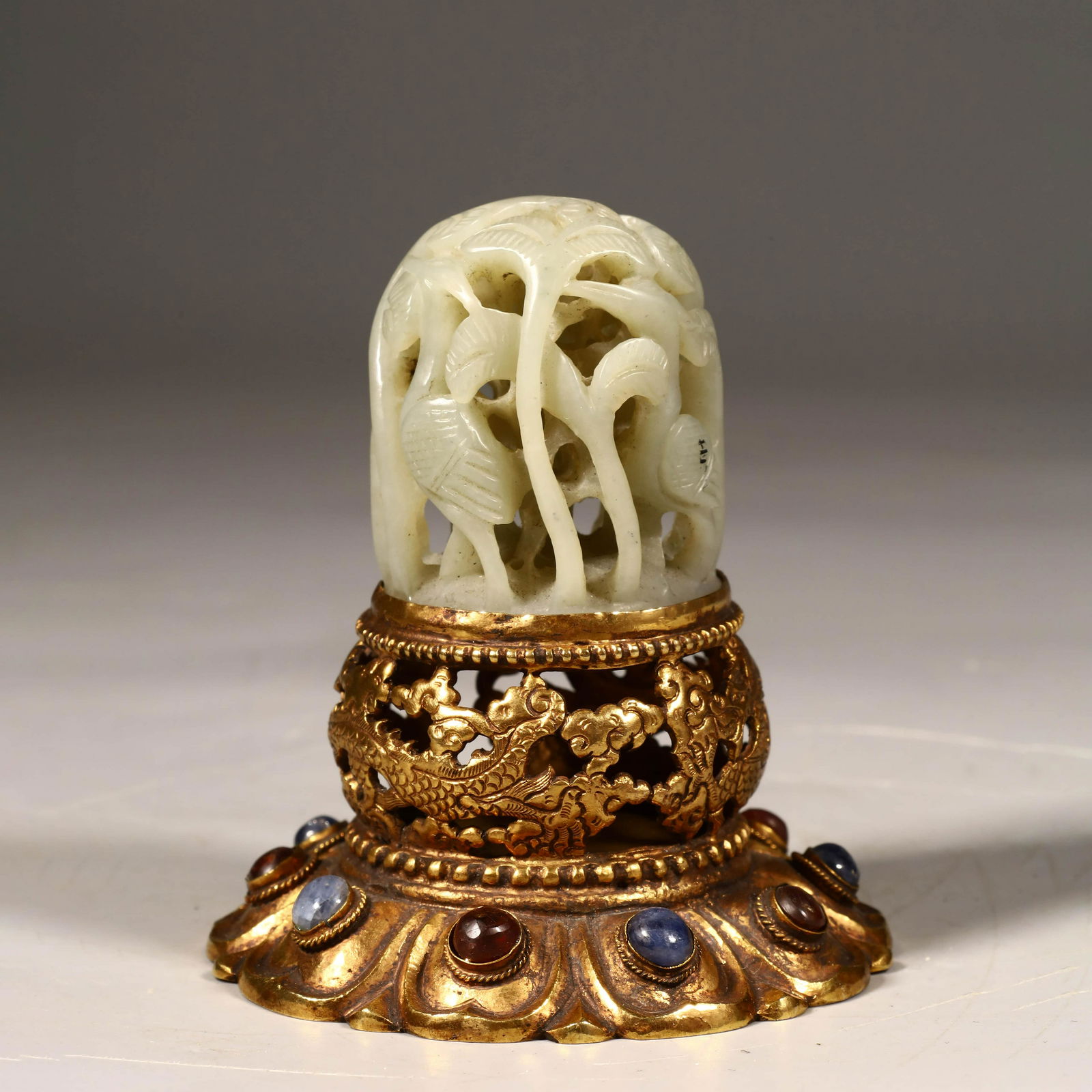 Carved Hetian Jade Finial With Gilt-Bronze  Stand (1 of 8)