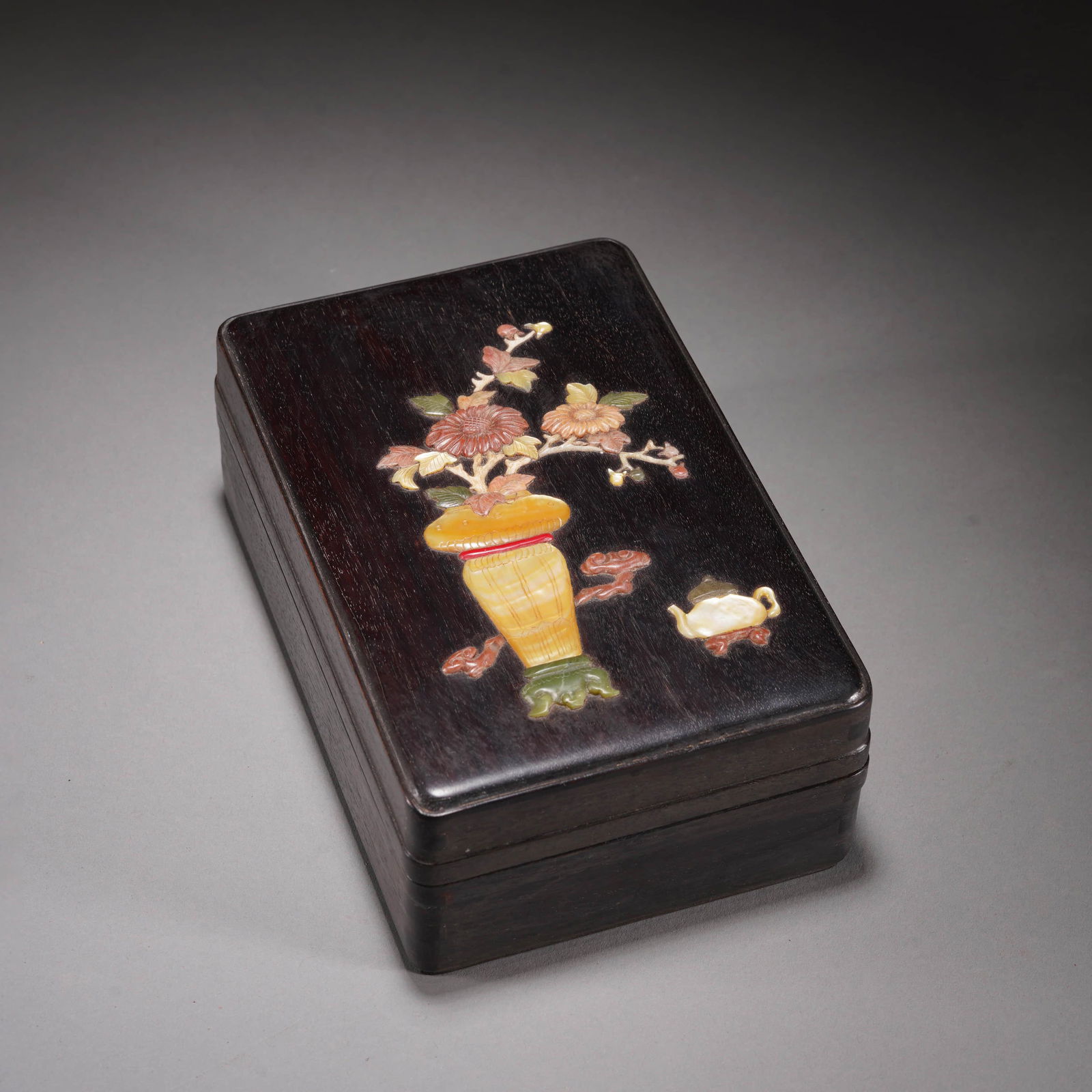 Hardstone Inlaid Sandalwood Antique Box and Cover (1 of 10)