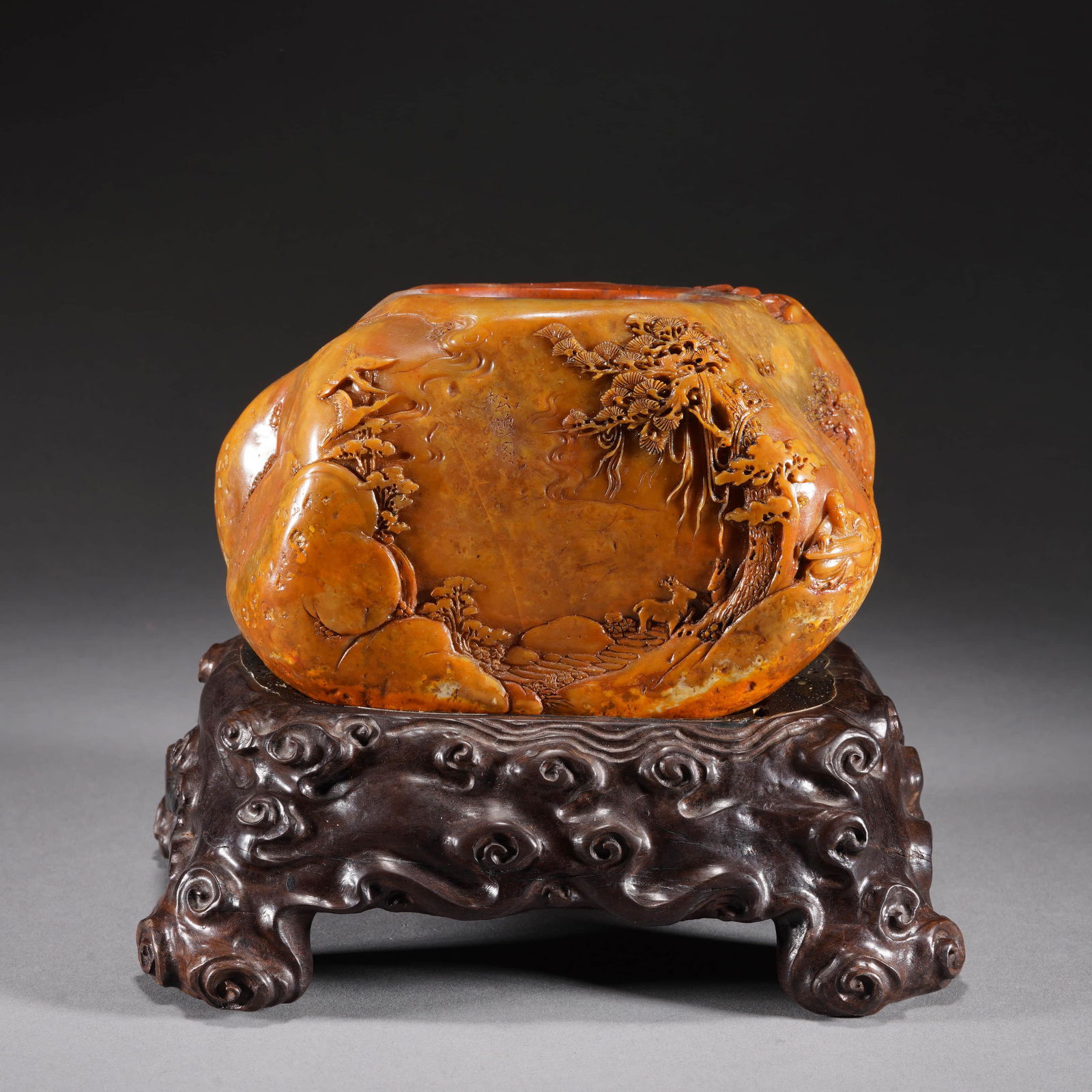 Carved Tianhuang Stone Stag and Pine Boulder (1 of 11)
