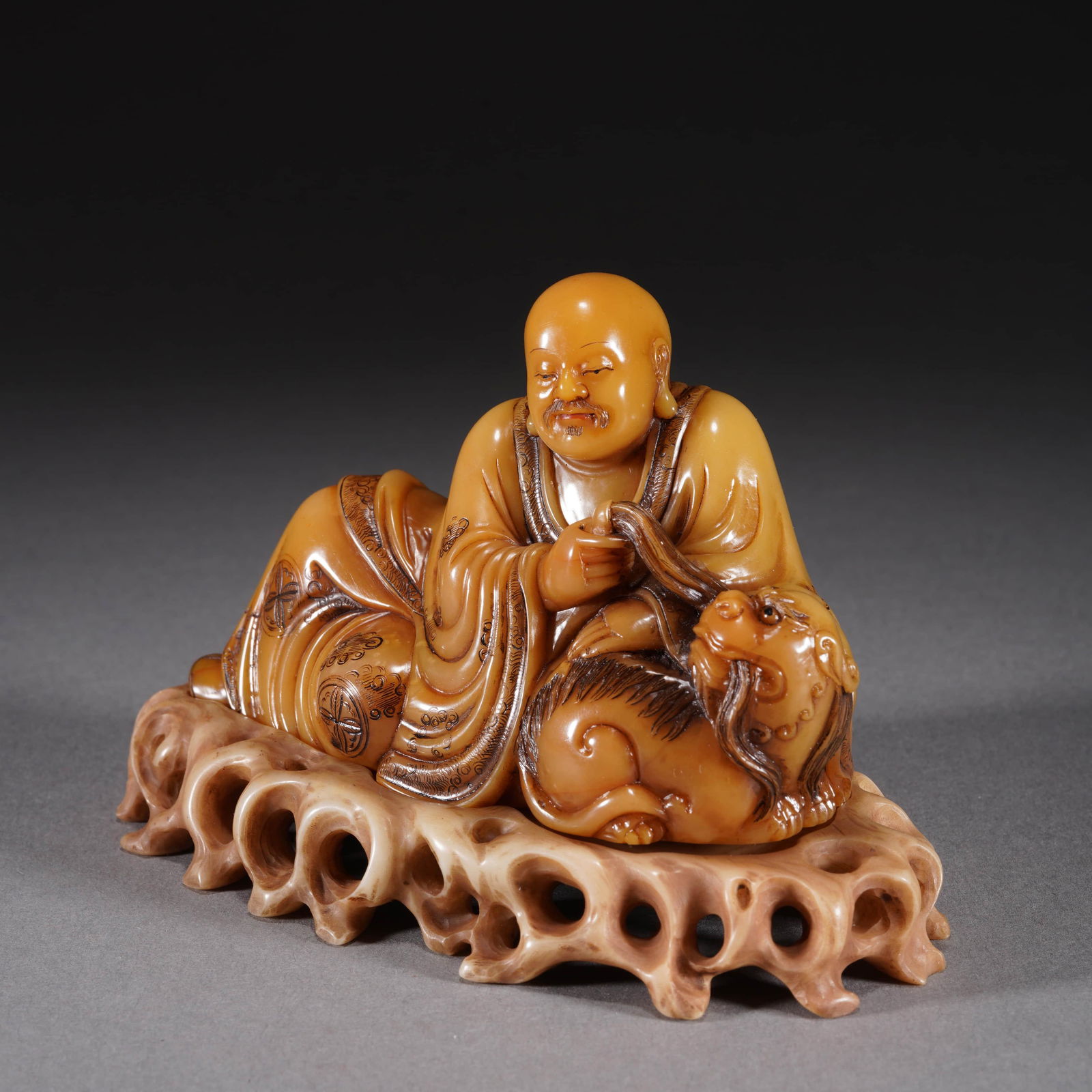 Carved Shoushan Stone Tiger and Arhat Ornament (1 of 9)