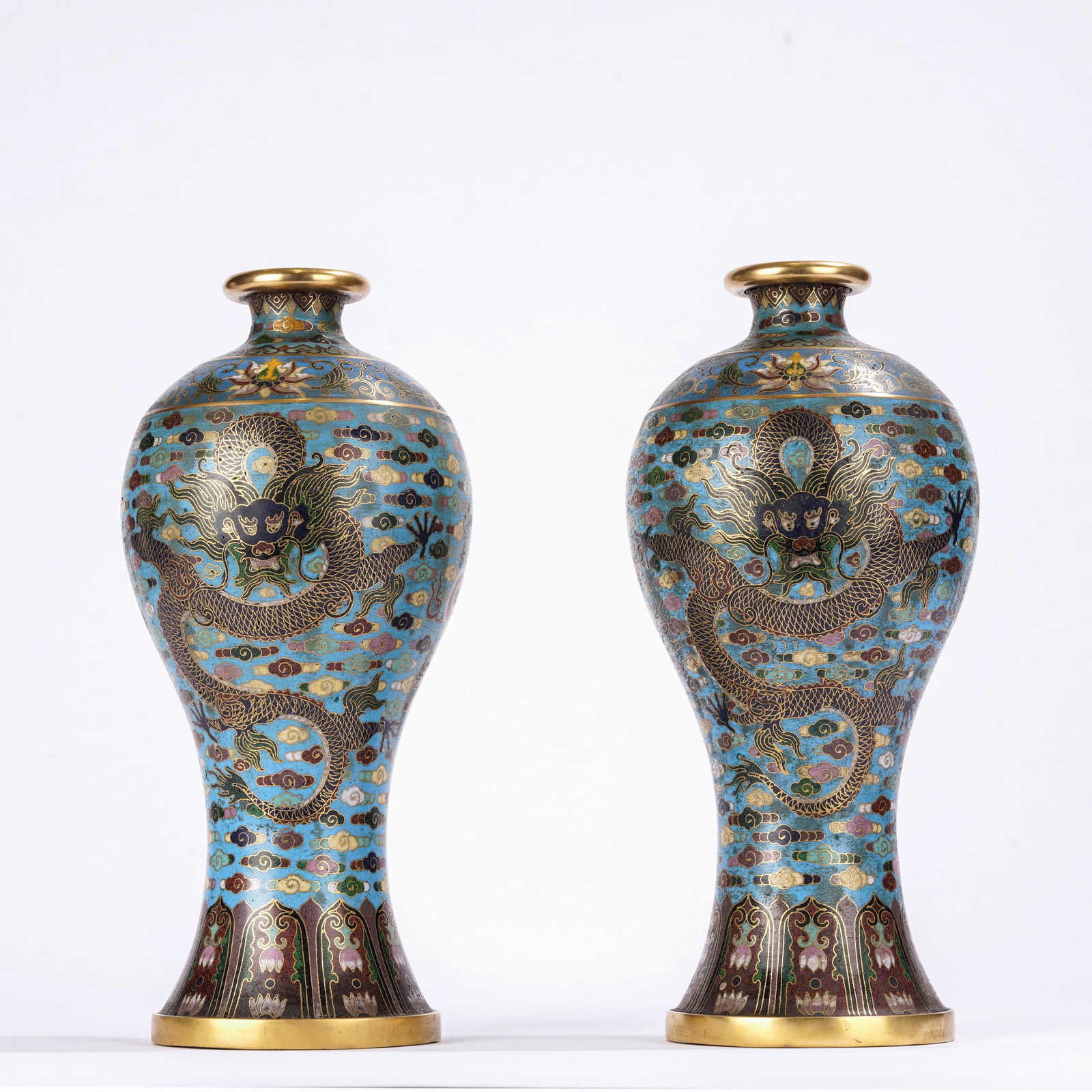 Pair of Cloisonne Enamel Dragon and Cloud Meiping Vases (1 of 12)
