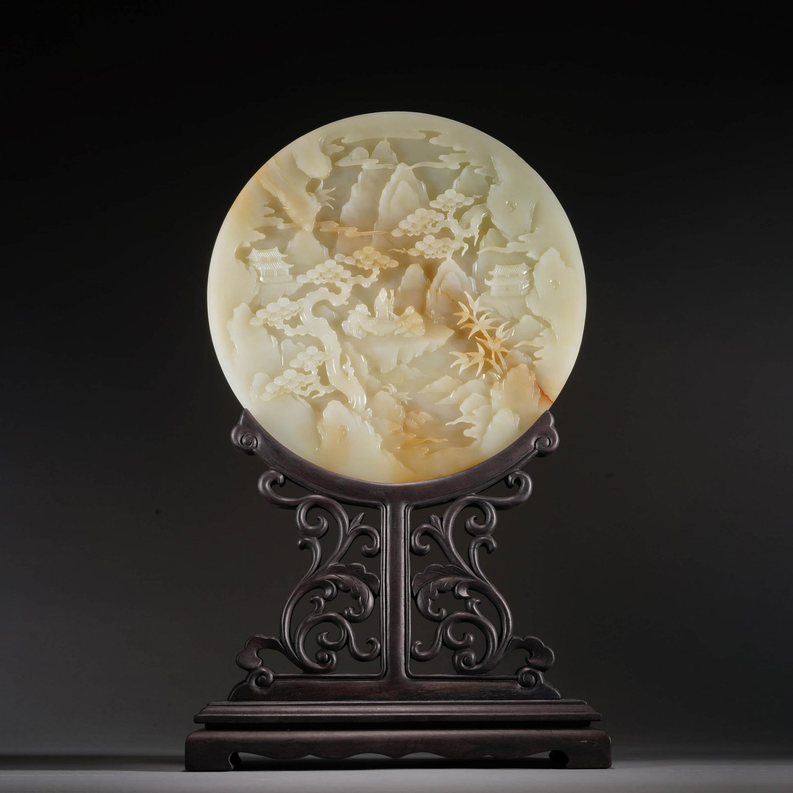 Carved White Jade Scholar and Pine Table Screen (1 of 12)