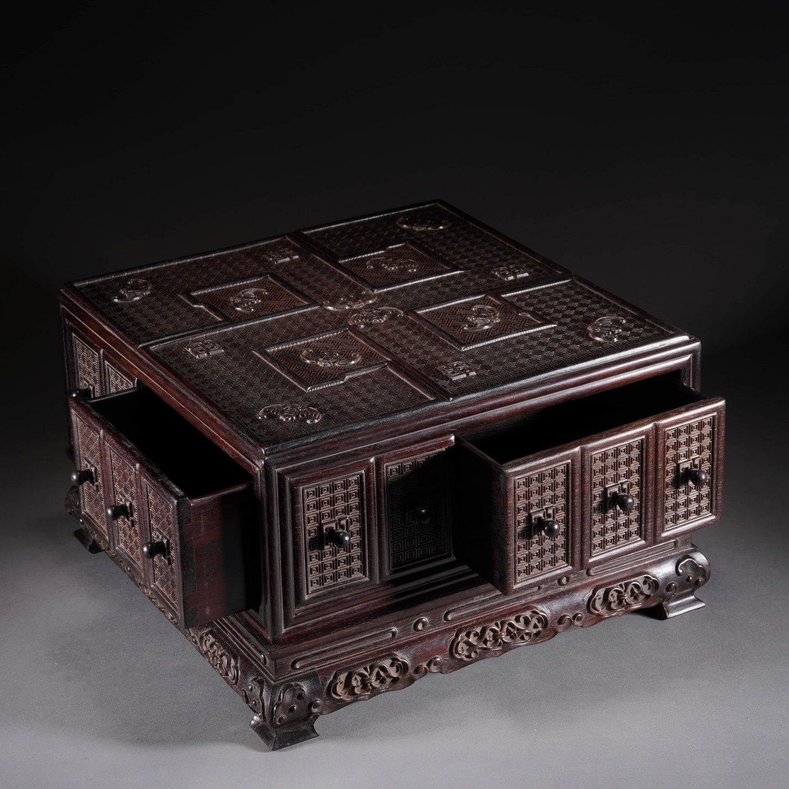 Carved Sandalwood Square Stationary Box and Cover (1 of 9)