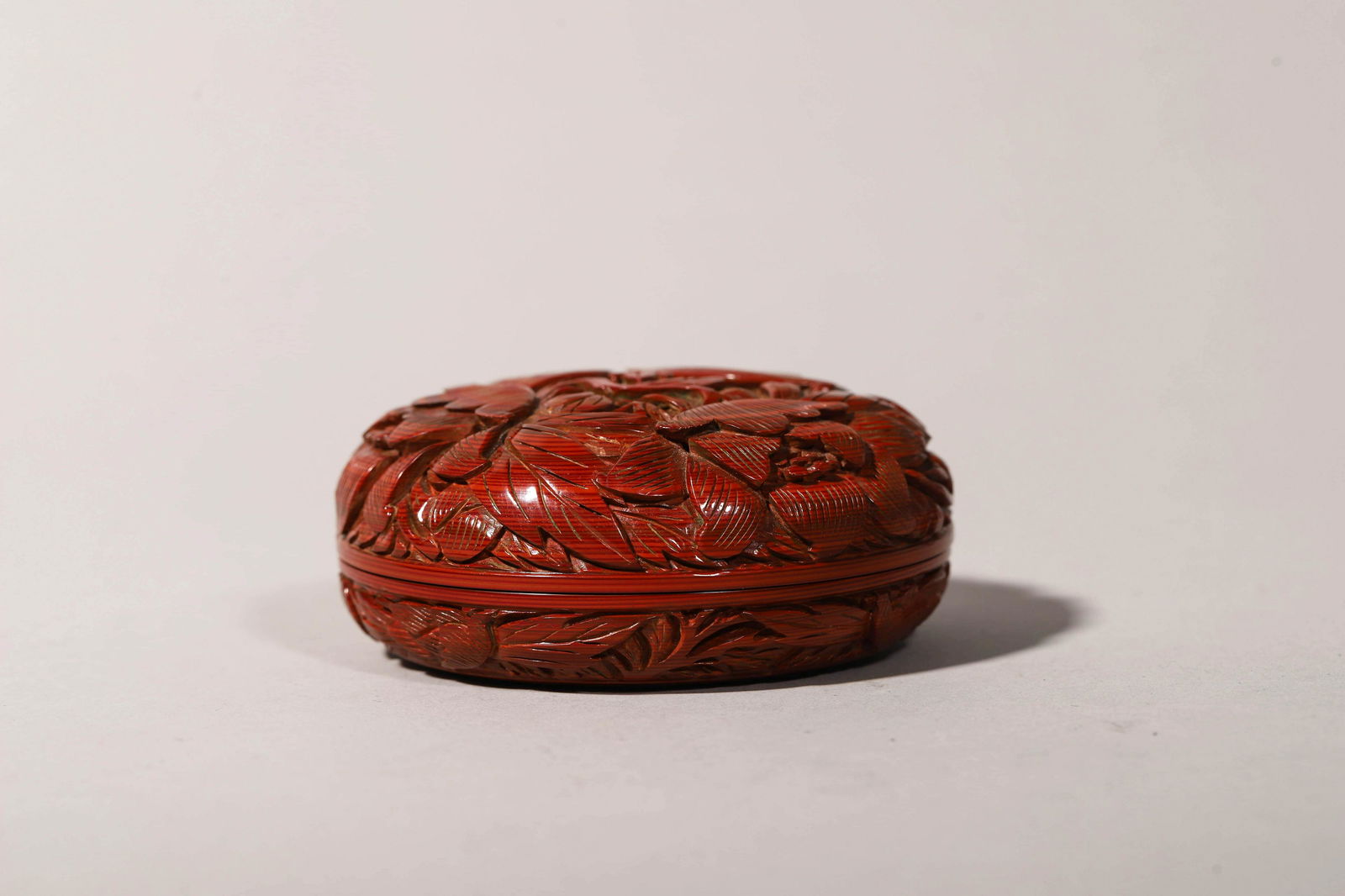 Carved Lacquerware Floral Circular Box and Cover (1 of 4)