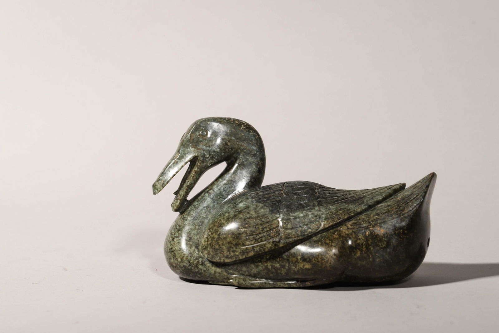 Carved Brownish and Greenish Jade Duck (1 of 5)