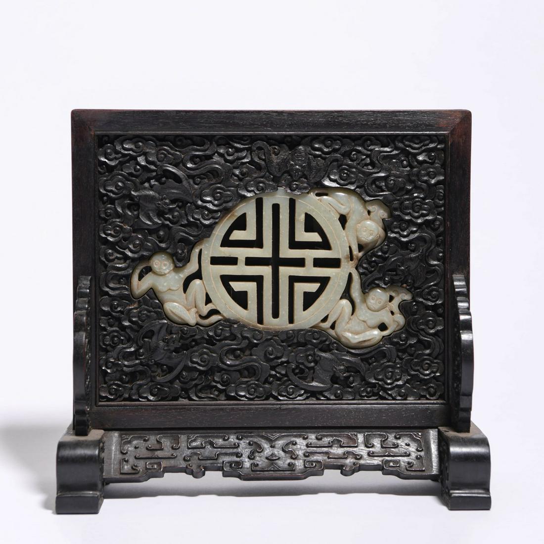 Jade Inlaid Sandalwood Table Screen, Qing Dynasty (1 of 7)