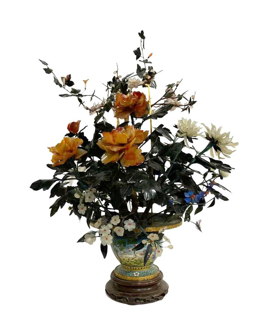 A Cloisonne Flower Pot with flowers made of variou (1 of 14)