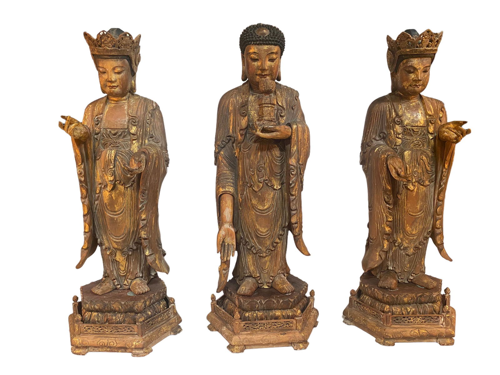 Ming Dynasty, A Group of Three Gold Pasted Buddha (1 of 20)