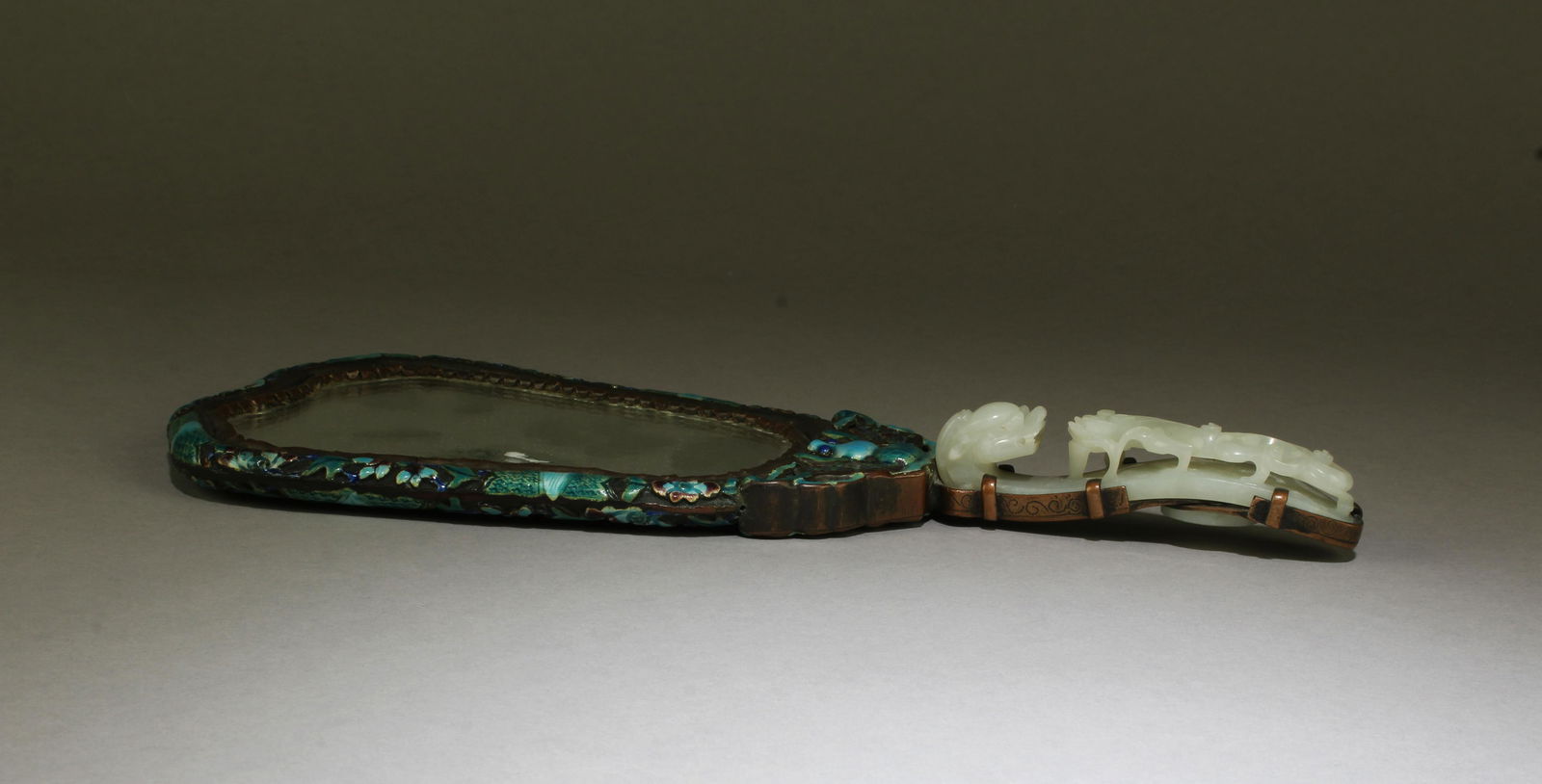 An Enamel Hand-held Mirror with A Carved Hetian Ja (1 of 9)
