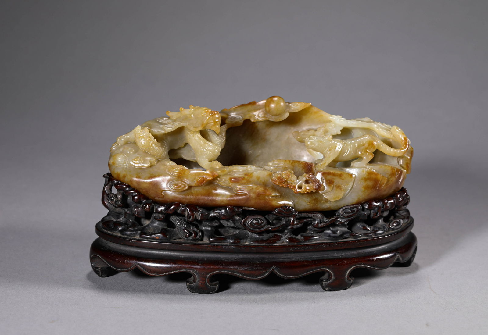 Carved Jade Dragon and Tiger Brush Washer (1 of 7)