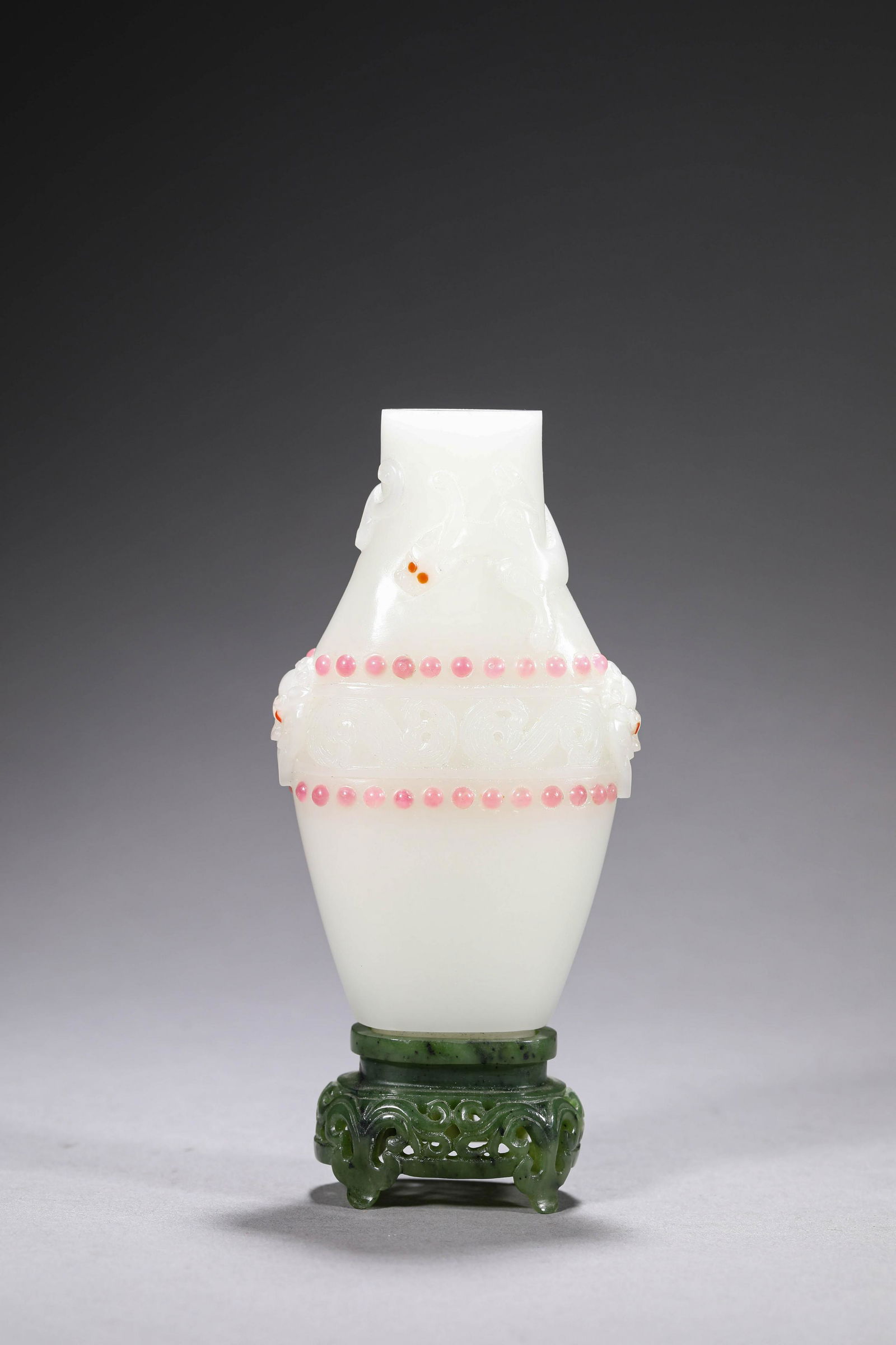 Glassware Chilong Oblate Vase with Spinach-Green Jade Stand (1 of 6)
