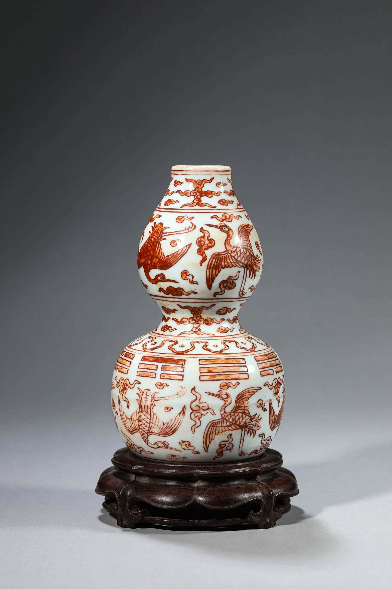 Iron-Red Glaze Cloud and Crane Double-Gourd-Shaped Vase (1 of 8)