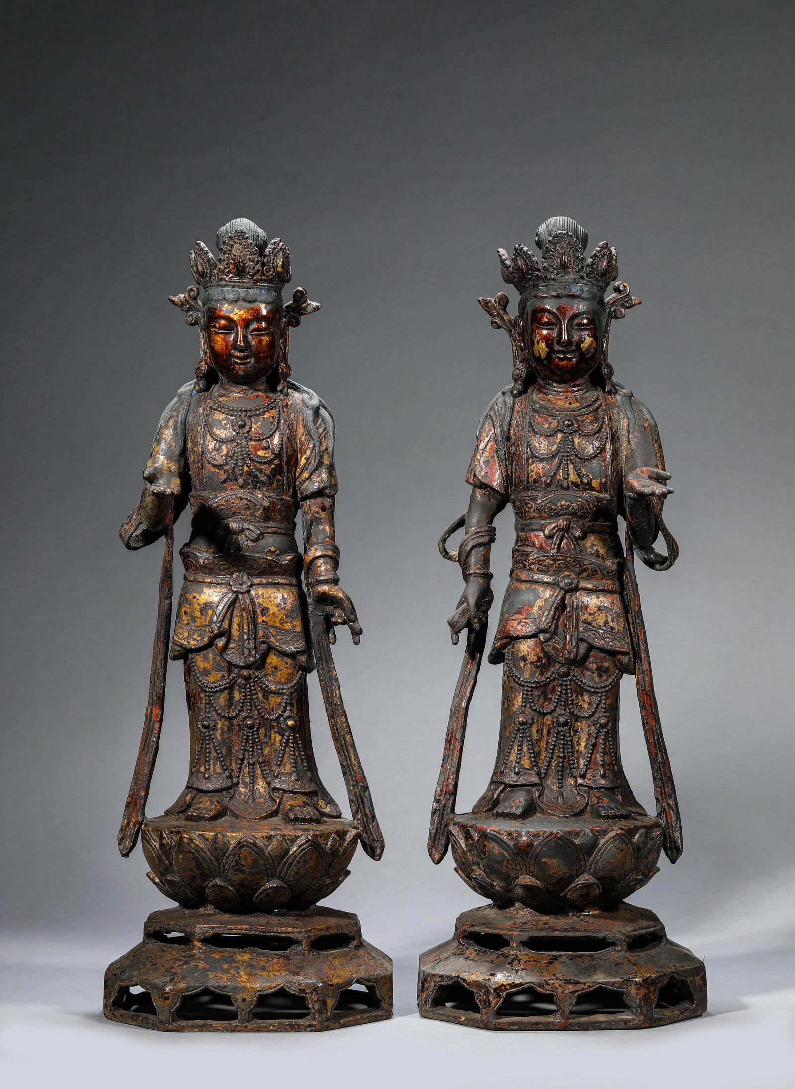 Pair of Gold Painted Bronze Statue of Bodhisattva (1 of 11)