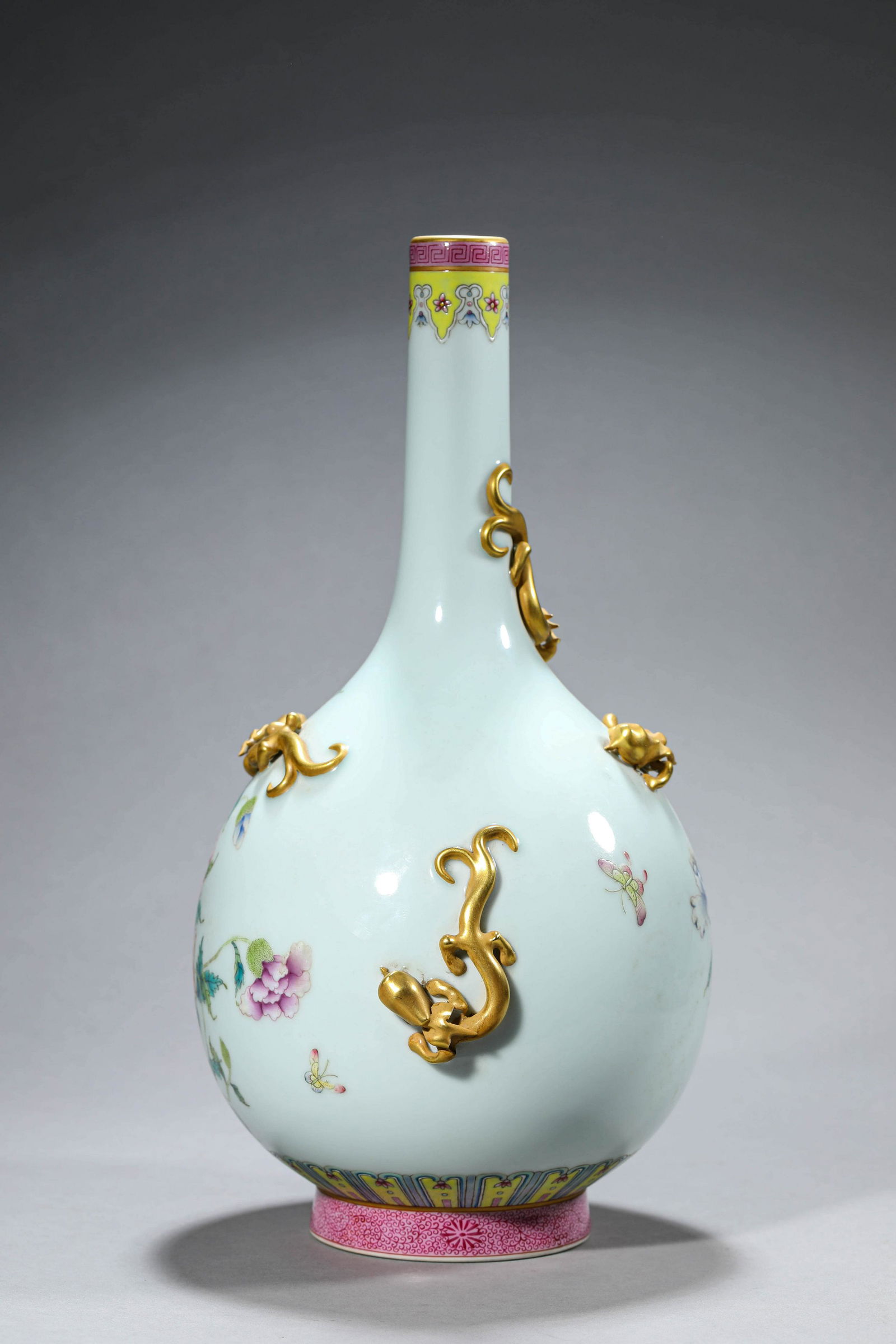 Famille Rose Flower Beast Bottle Vase (1 of 7)