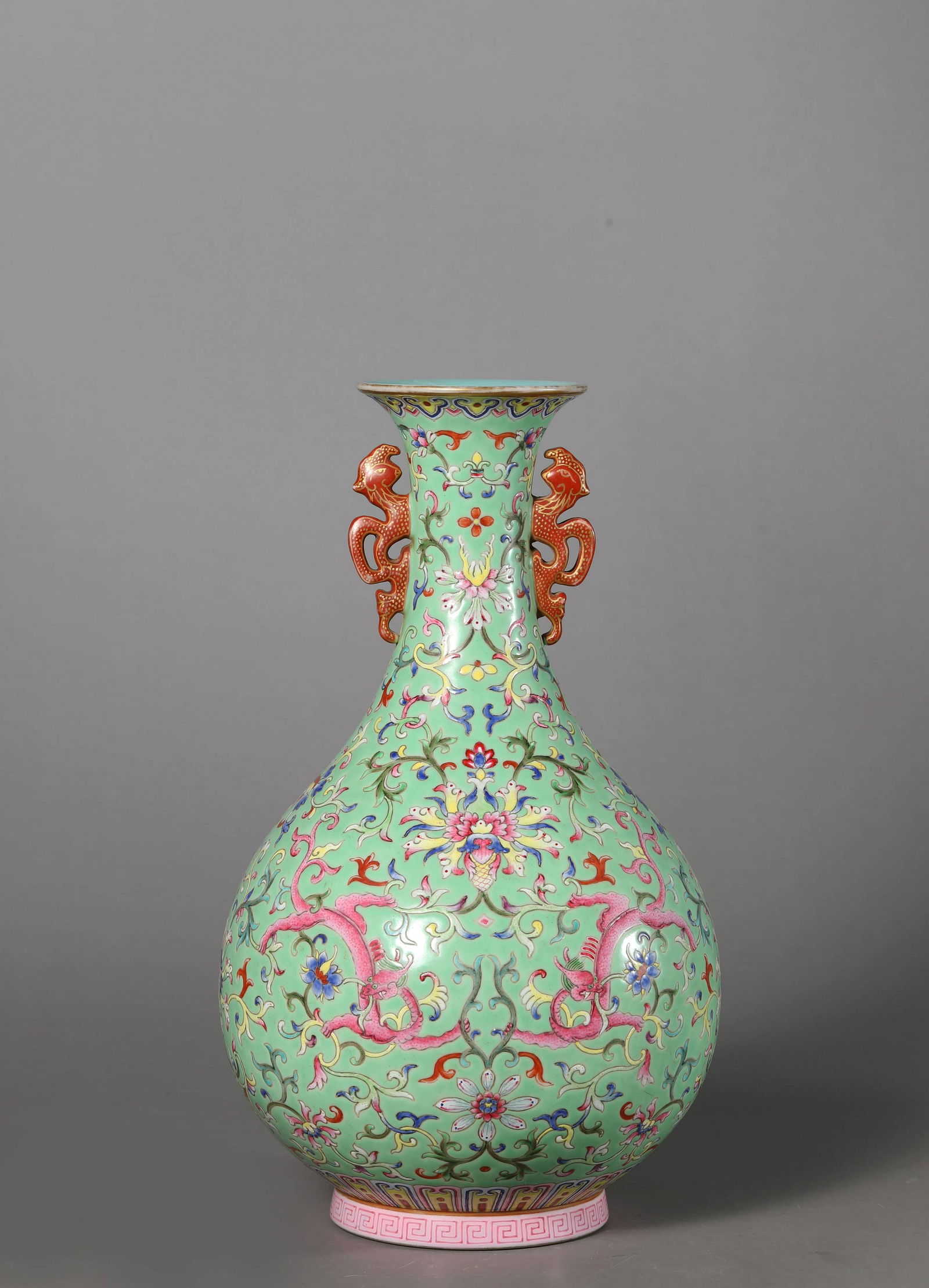 Turquoise-Green-Ground Flower Dragon Vase (1 of 8)