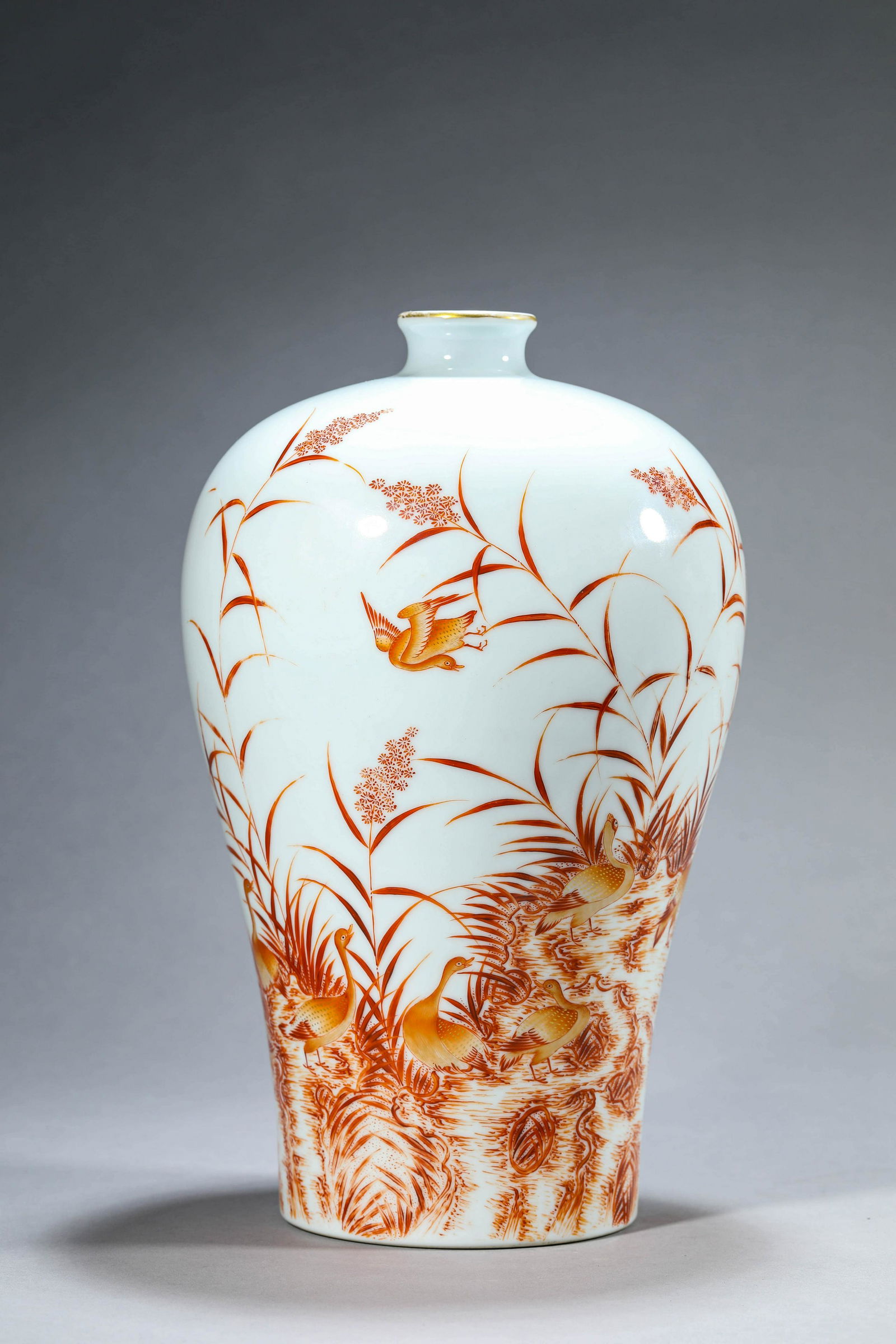 Iron-Red Glaze Gilt-Inlaid Wild Goose and Reed Meiping Vase (1 of 7)