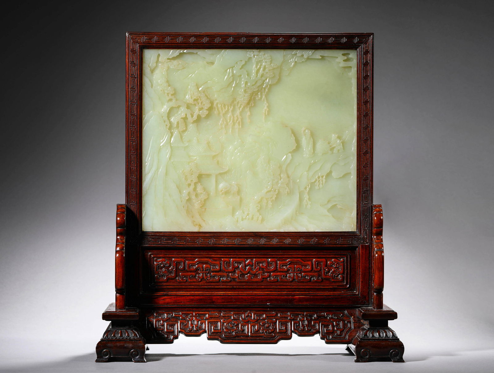Carved Jade Scholar and Pine Table Screen (1 of 8)