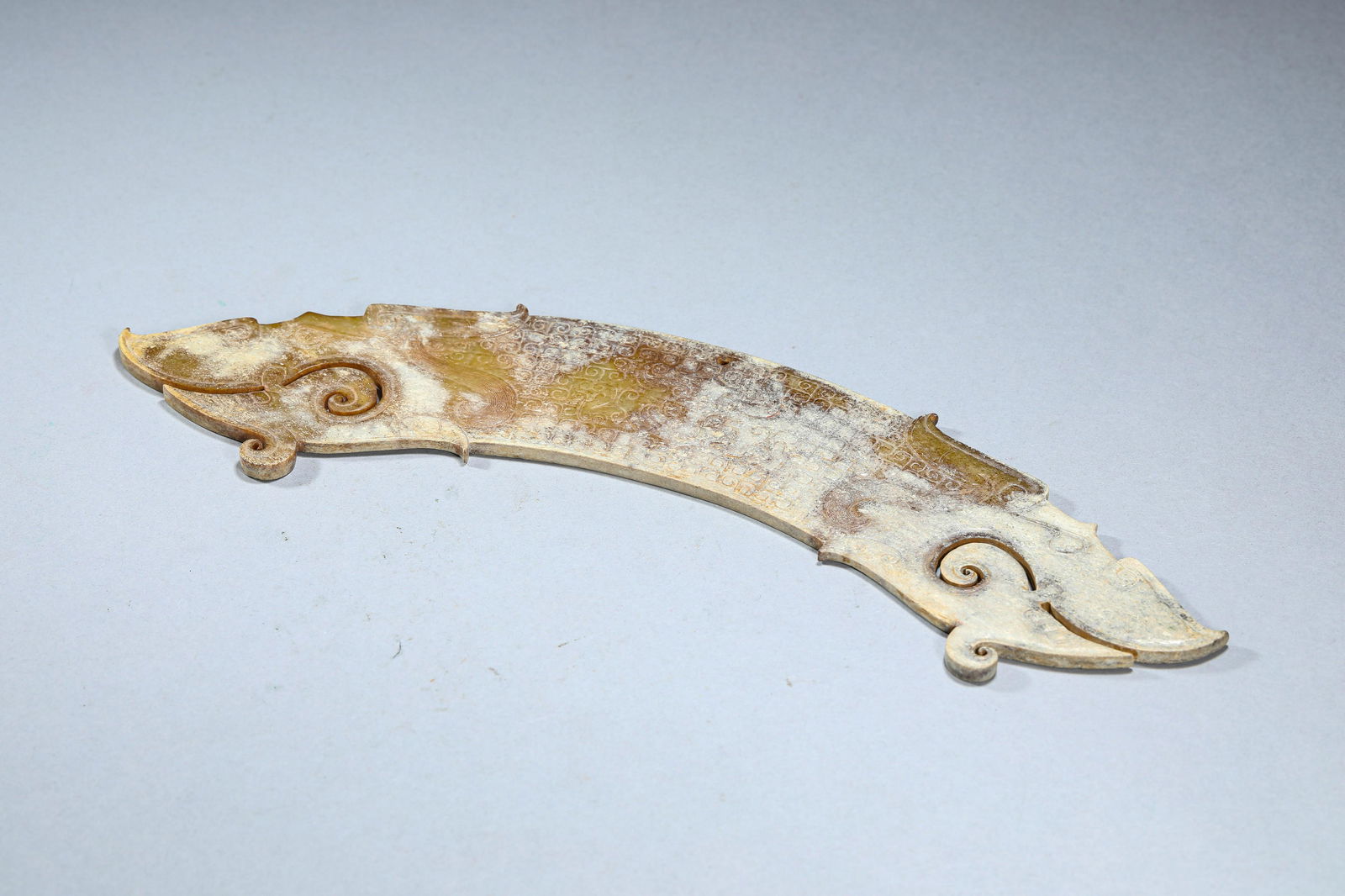 Carved Jade Twin-Dragon Ornament Huang (1 of 5)