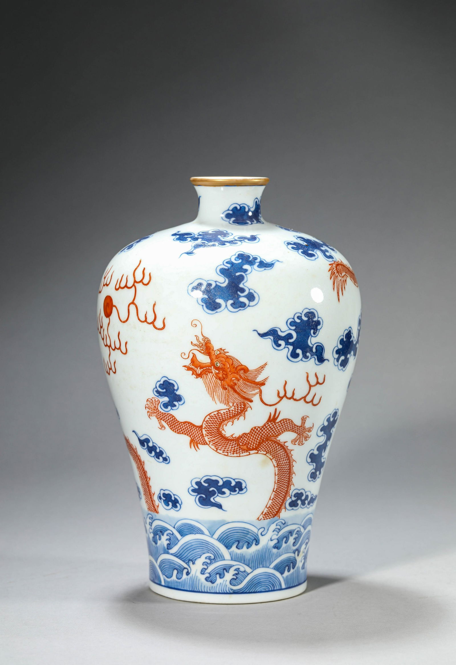 Underglazed-Blue and Copper-Red Glaze Sea and Dragon Meiping Vase (1 of 7)