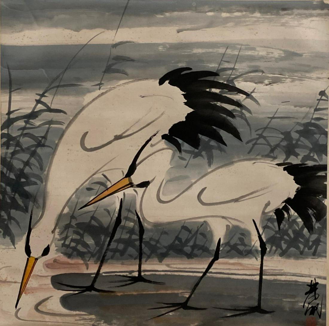 Chinese Hanging Scroll Painting of Two Swans (1 of 2)