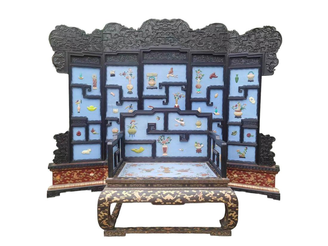 A Two Piece Zitan with Lacquer Inlaid Furniture Set (1 of 11)