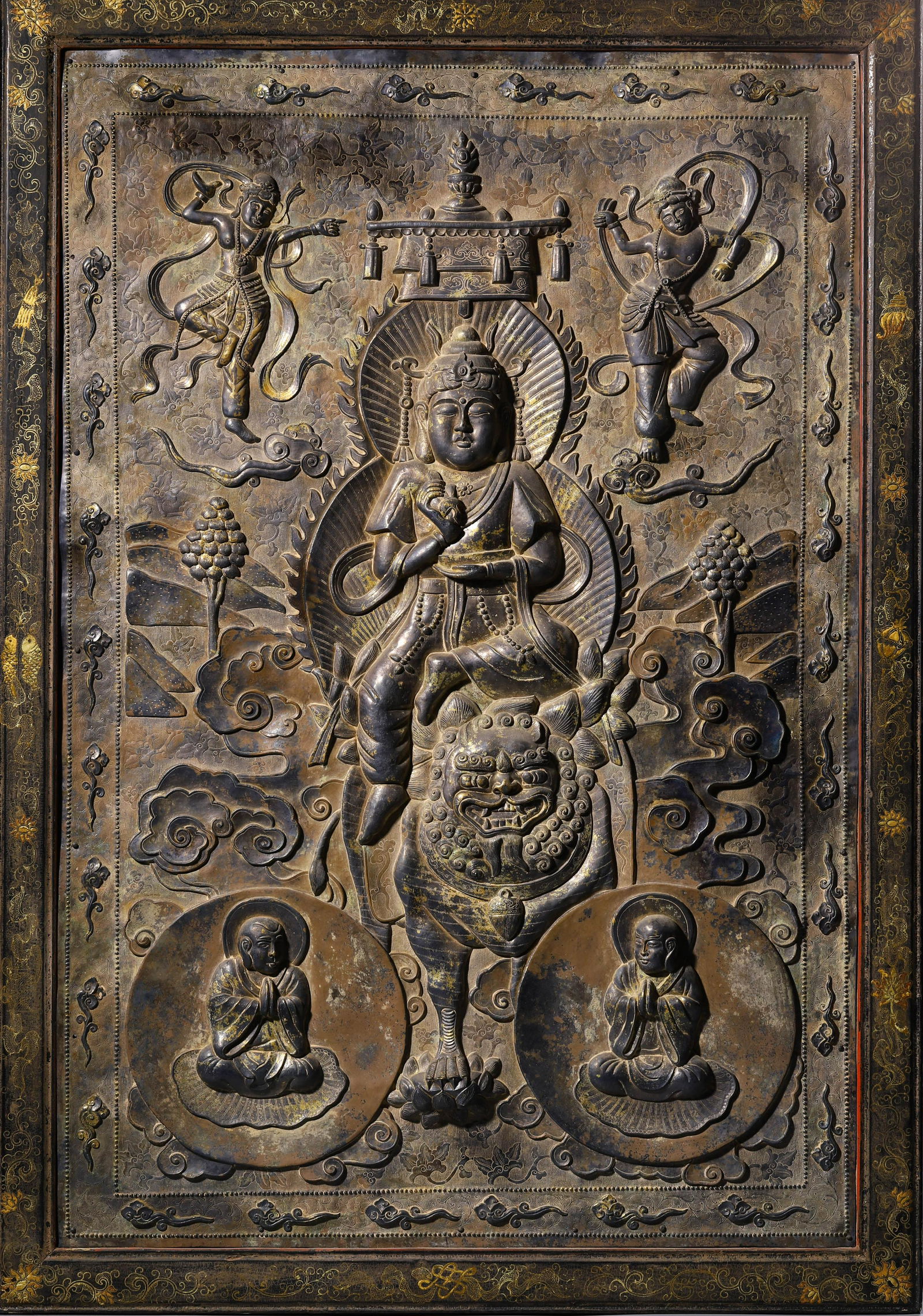 Tang: A Gilt  Silver Manjusri Bodhisattva hanging screen (1 of 11)