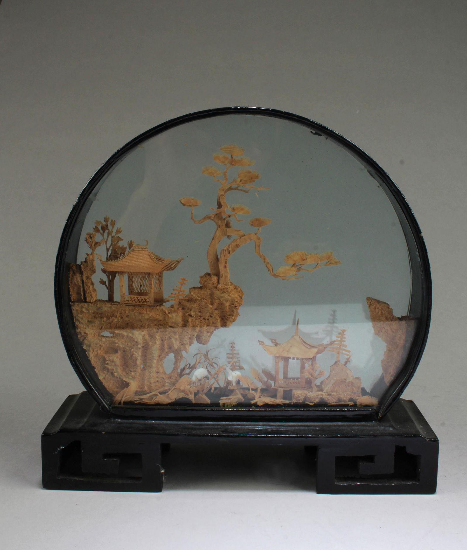 Chinese Fujian Cork Carving in Black Lacquer Frame Dec 03, 2022