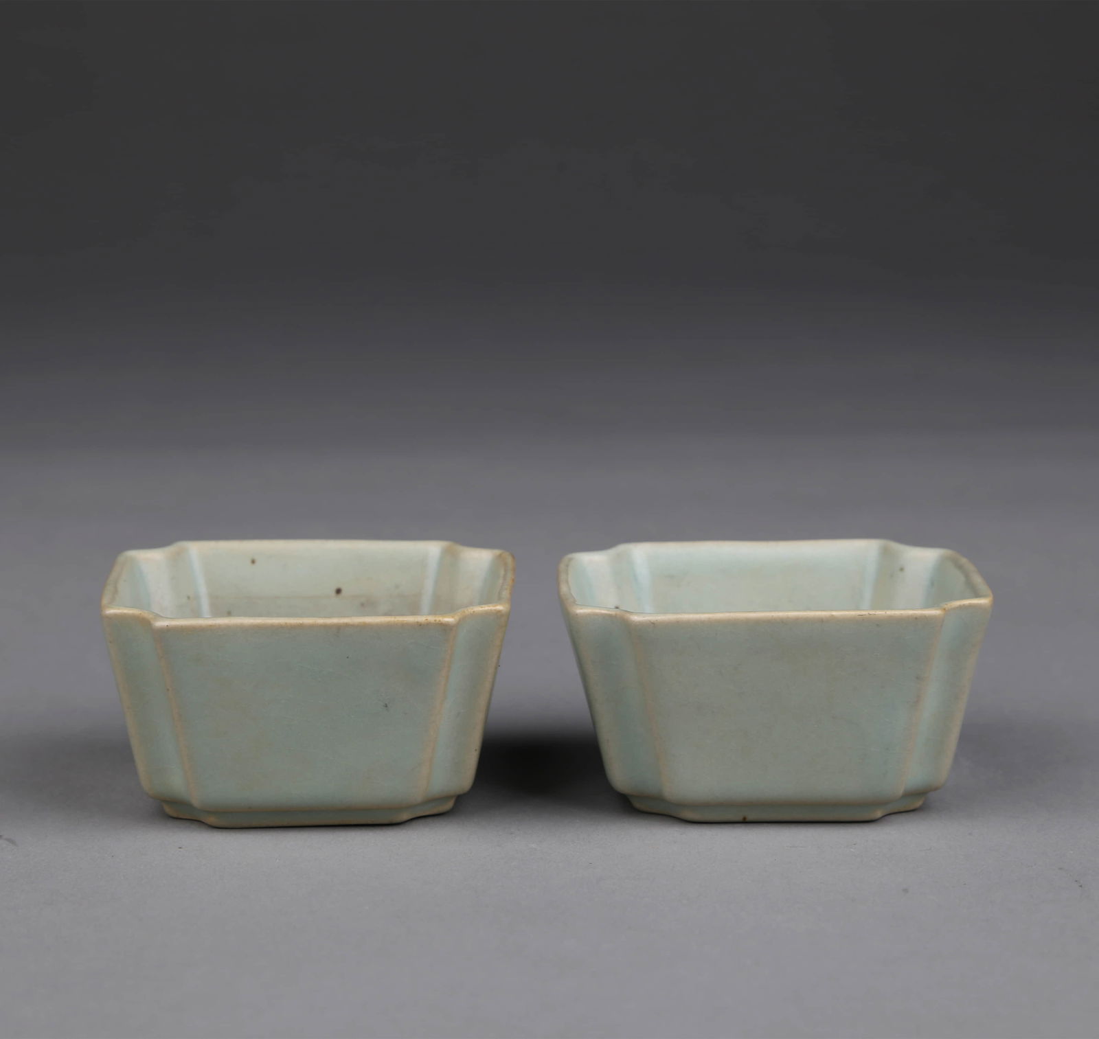 A Pair of Ru Square Cups: A Pair of Ru Square Cups. Mouth:8.4cm Height: 4.6cm x2
