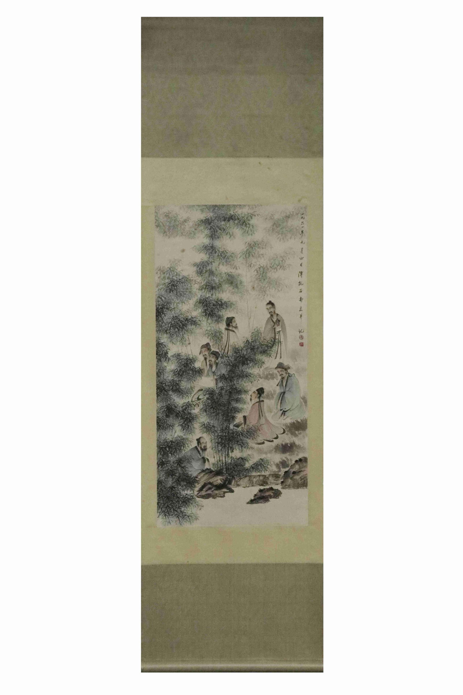 A Hanging Scroll Depicting Gathering of the Virtuous by Fu Baoshi: A Hanging Scroll Depicting Gathering of the Virtuous by Fu Baoshi. Dimensions: 100cm x 48cm