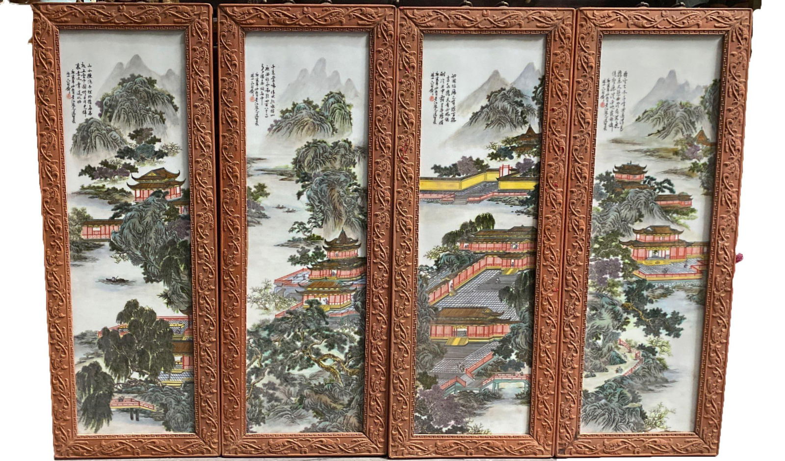 A Group of Four Hardwood Framed Porcelain Plaques (1 of 10)