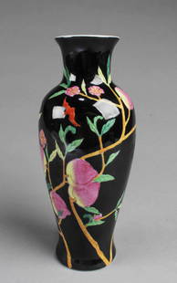 Chinese Fencai Porcelain Vase: Chinese Fencai Porcelain Vase, deocrated with peaches. Signed by Li Hui Ping. Height: 8"