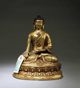 A Gilt Bronze Bodhisattva Statue: A Gilt Bronze Bodhisattva Statue. Height: 10.25"