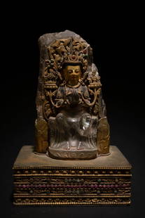 A Gilt Bronze & Crystal Bodhisattva Statue: A Gilt Bronze & Crystal Bodhisattva Statue. Height: 8"