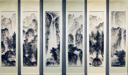 A Group of Six Chinese Scroll Paintings Attributed To Fu Baoshi (1904-1965): A Group of Six Chinese Scroll Paintings Attributed To Fu Baoshi (1904-1965) . Contains case. With Mark. Dimension: 70" X 18.5" X (6)