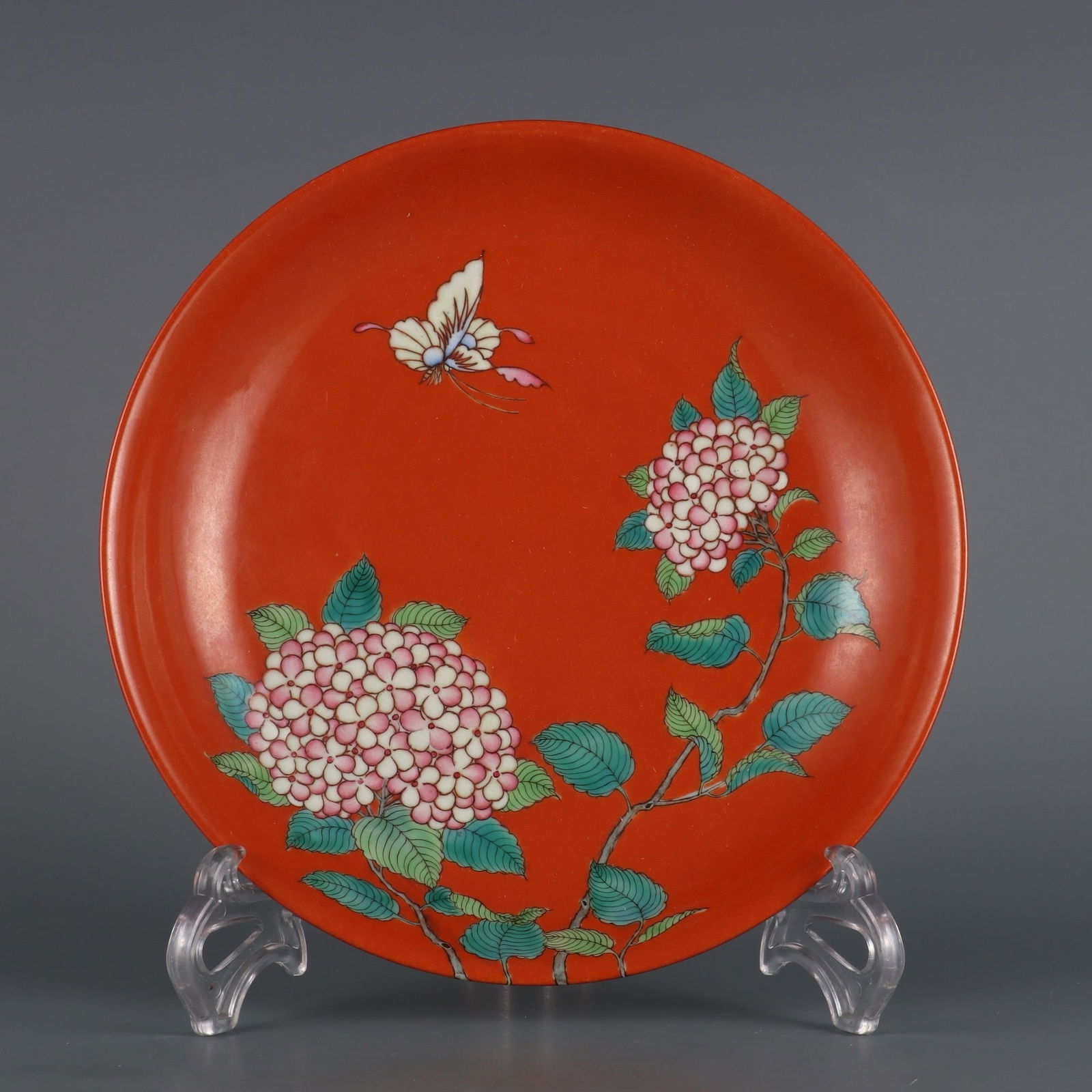 A Coral Red Colored Fencai Enamel Plate (1 of 9)