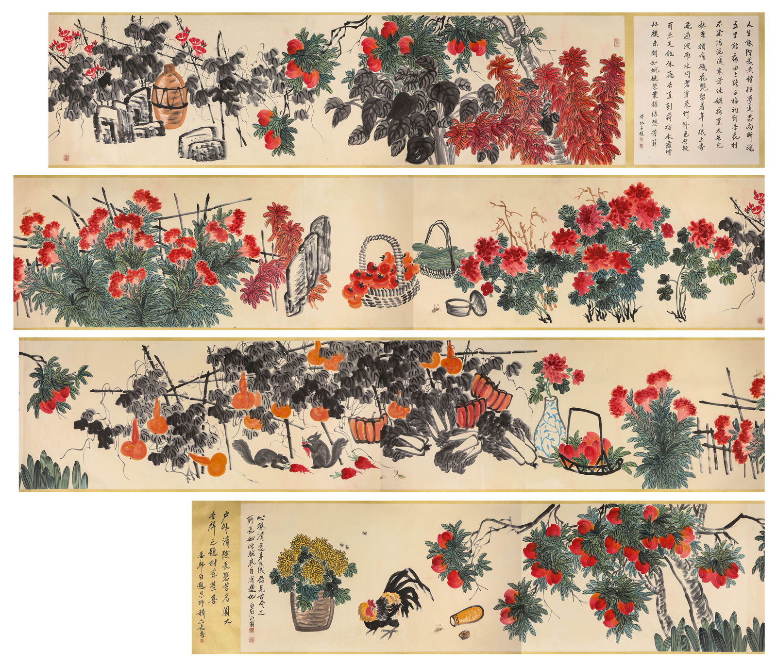 Qi Baishi Mark. Chinese Fruits Painting Hand Scroll: Qi Baishi Mark. Chinese Fruits Painting Hand Scroll. Height:107cm Width:1910cm.