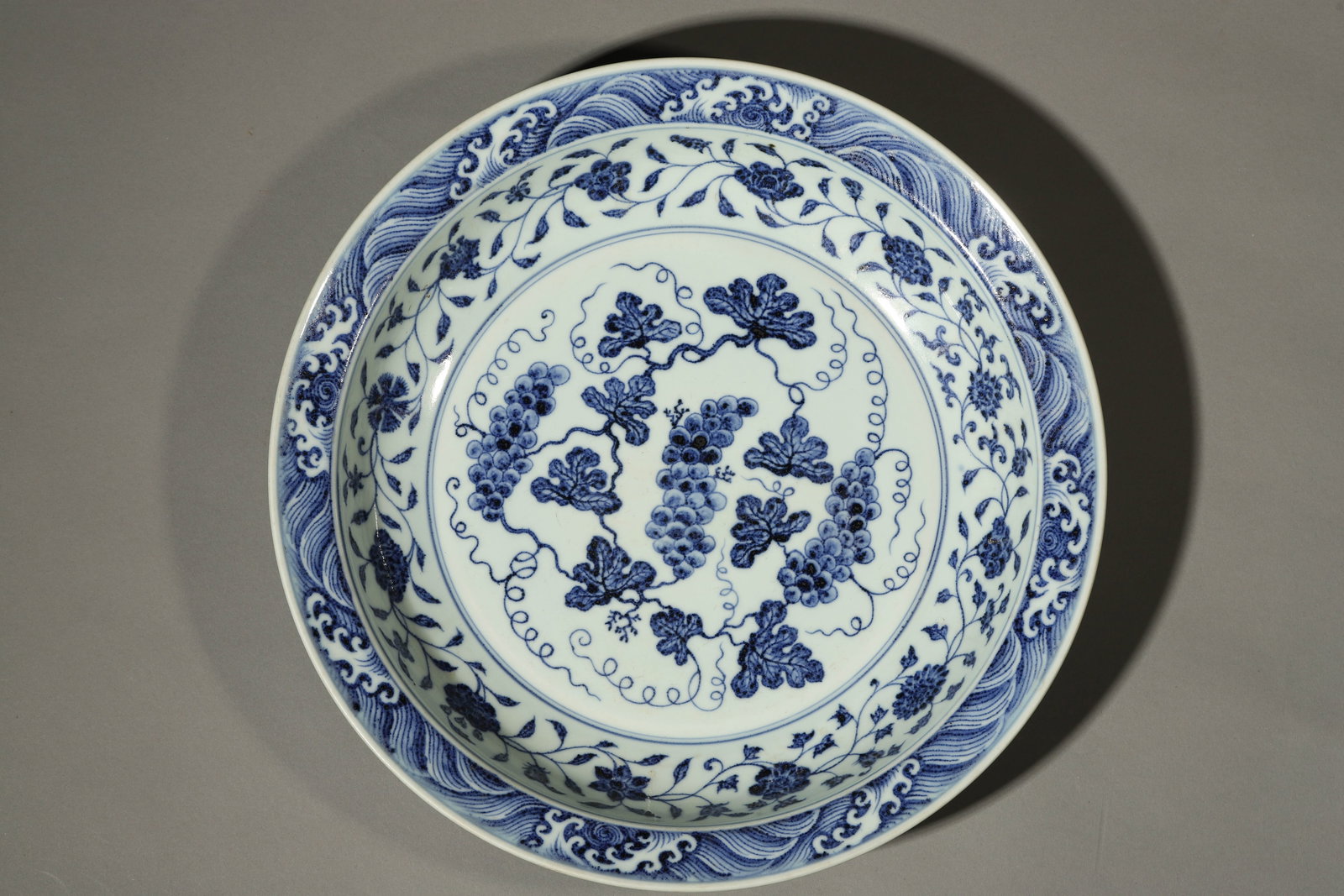 A Blue and White Plate with Grape Motif (1 of 4)