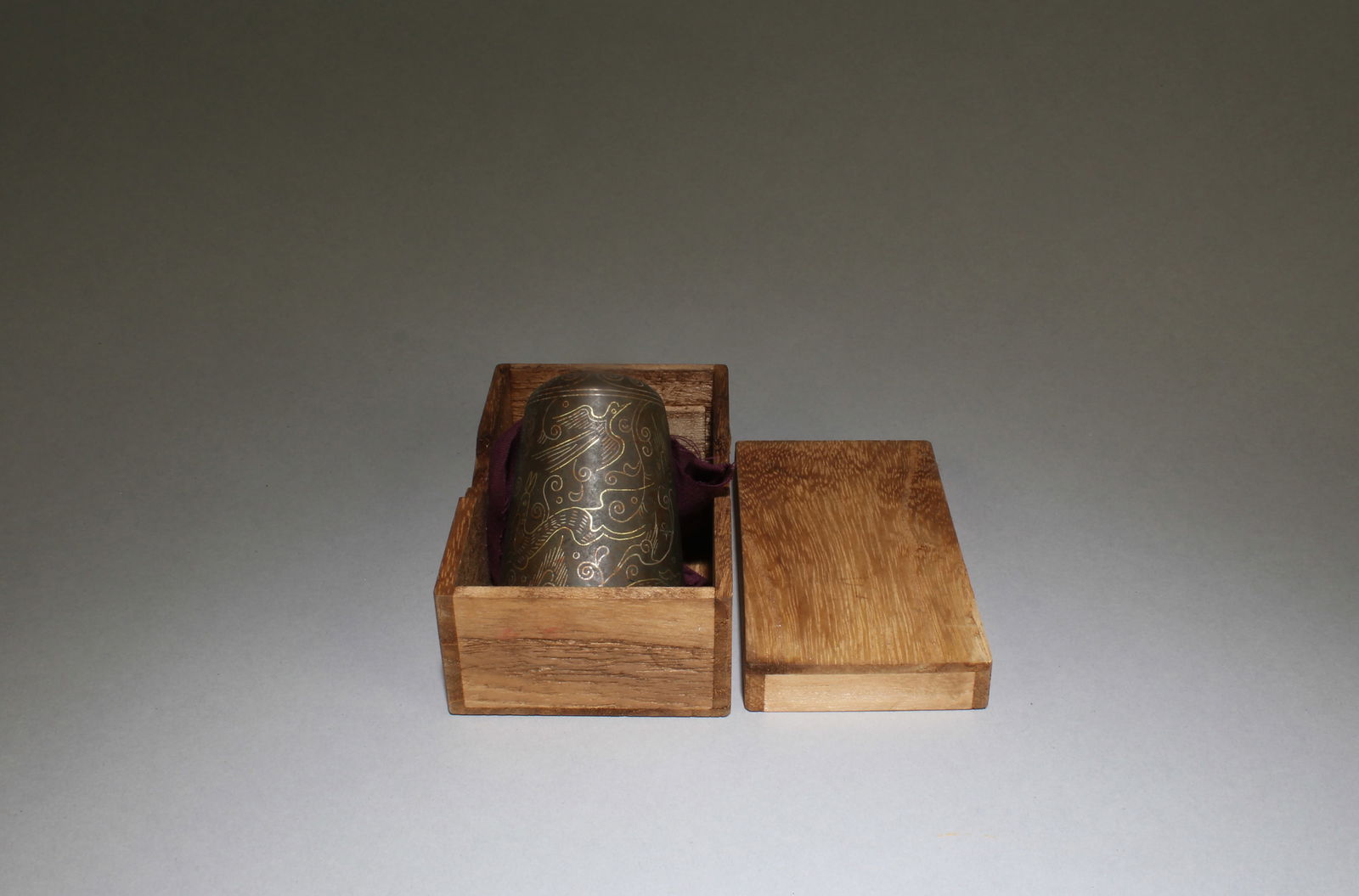 A Silver Inlaid Bronze Ornament with Box (1 of 5)