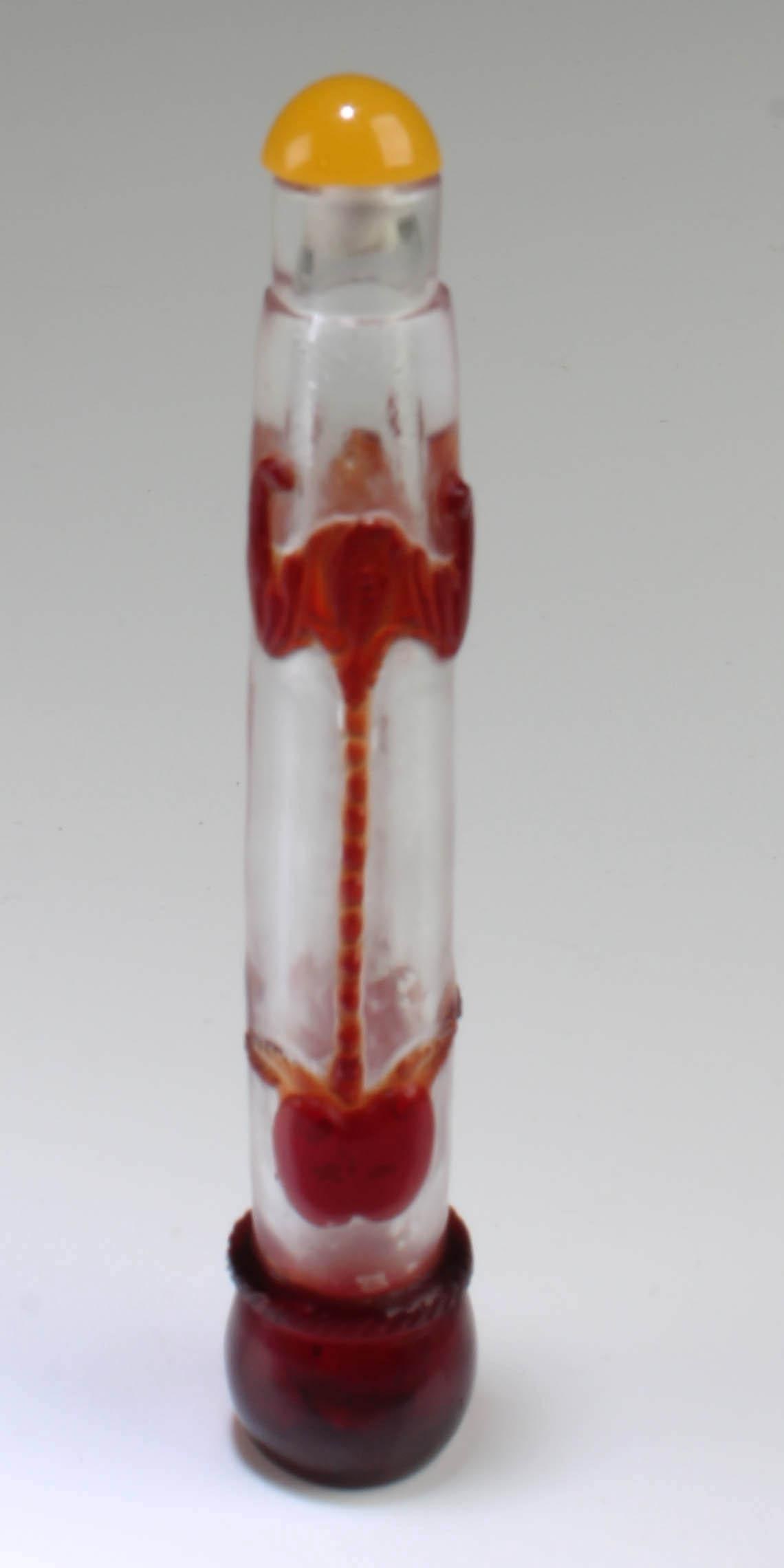 Chinese Peking Glass Snuff Bottle: Chinese Peking Glass Snuff Bottle. Height: 4.75"